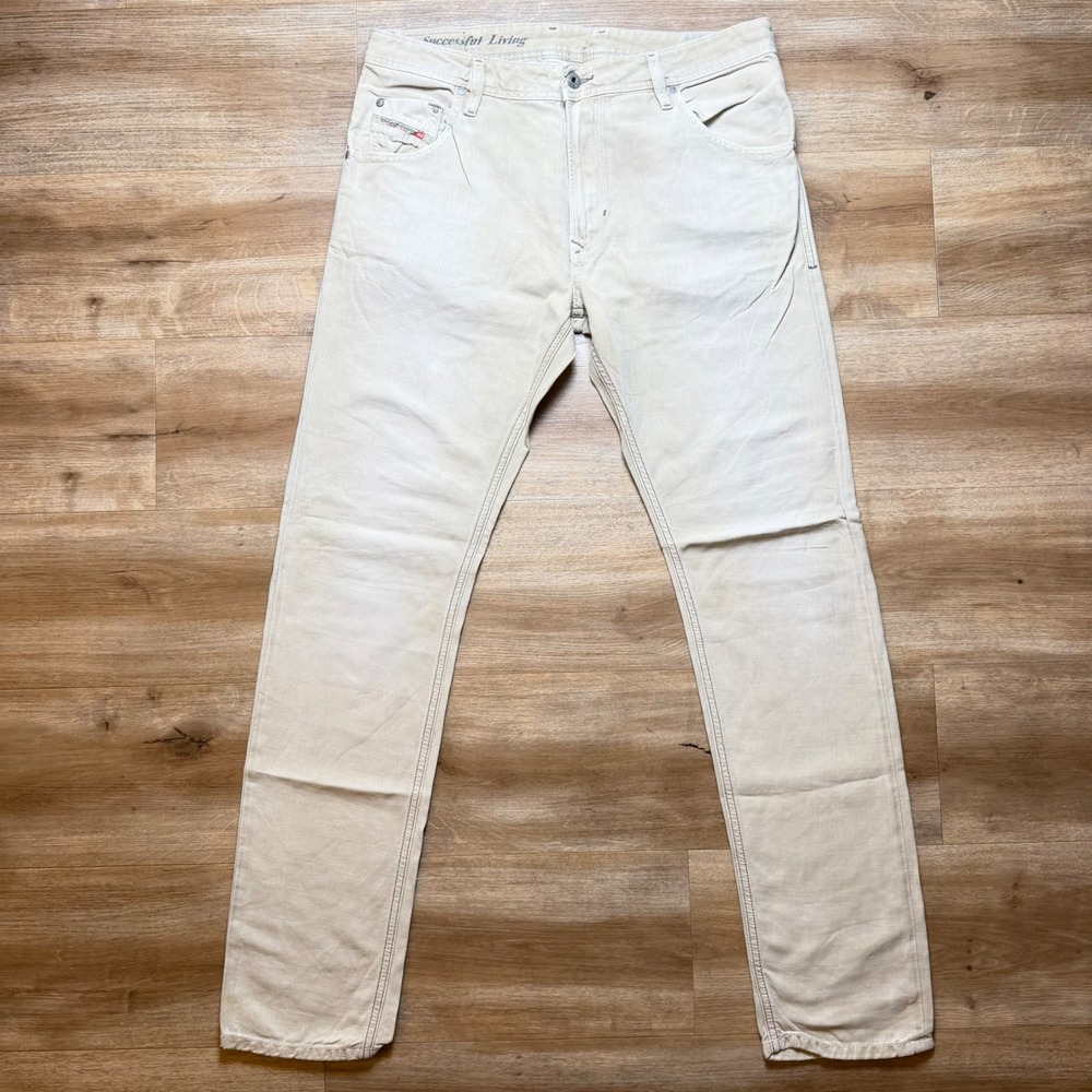 Men's Slim Straight Cotton Pants in Off-White